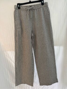 J. Crew Linen Blend Pants in Gray-White Stripe Size 8 NWT